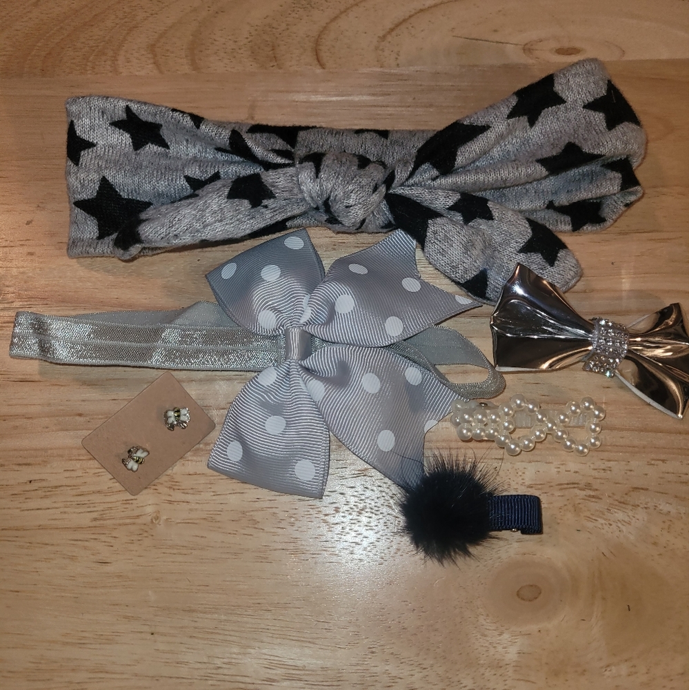 6 piece accessory headband, earring, and bow accessory bundle/lot black